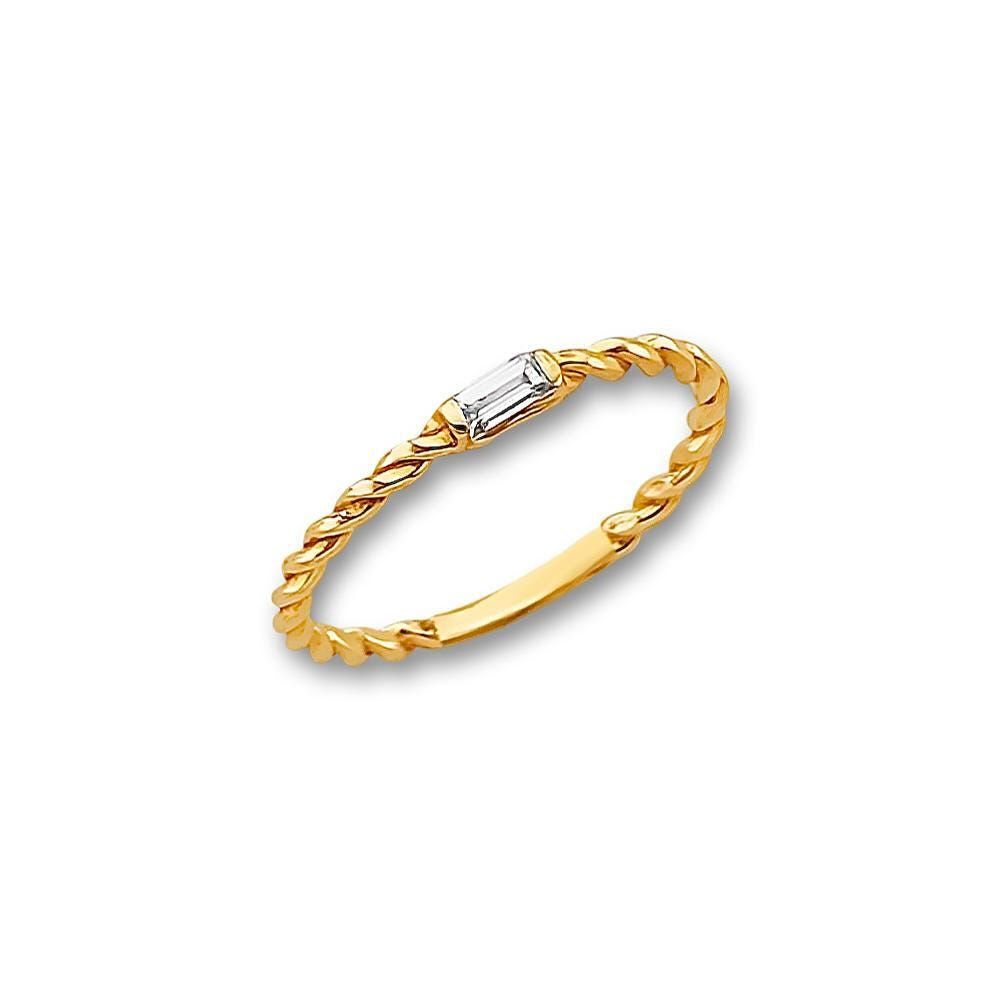 B14K Gold Stackable CZ Ring | Dainty Yellow Gold Band By Tehrani Jewelry